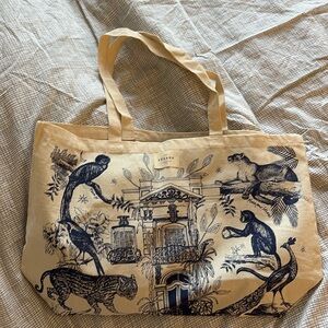 Sezane Paraiso Tote Bag, Cream and Navy Blue Reusable Bag